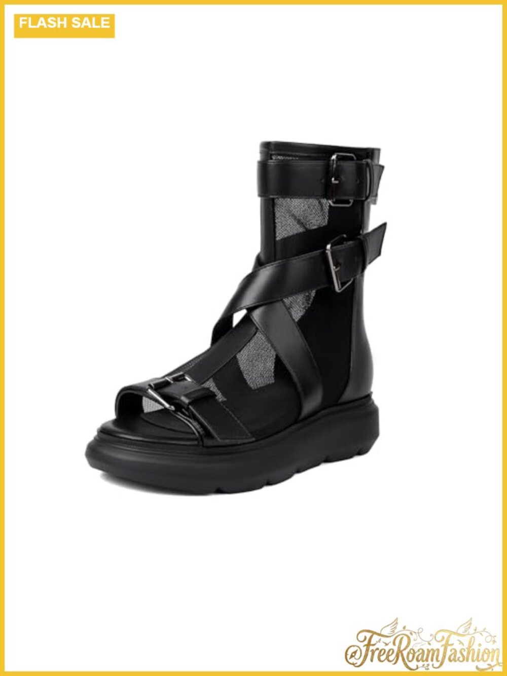 Platform Gladiator Sandals Open Toe Mesh Ankle Boot Buckle Zip Casual Women
